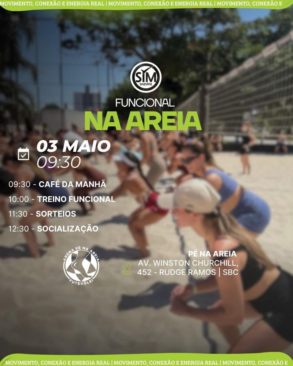 Flyer do Funcional na Areia de 3 de maio, Arena Pé na Areia