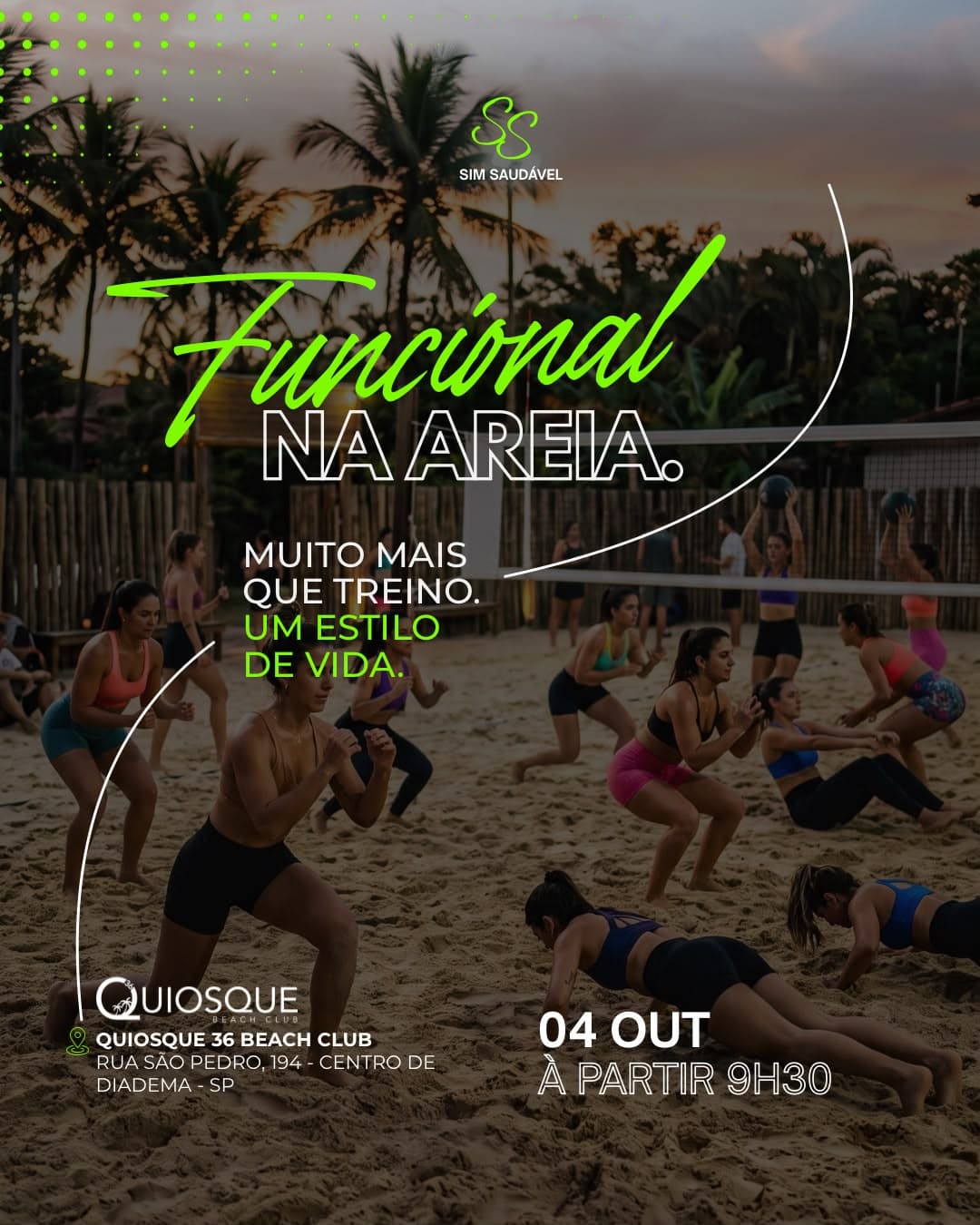 Arte do evento 🔥 FUNCIONAL NA AREIA — SIM SAUDÁVEL 🔥 - 📍 Quiosque 36 Beach Club